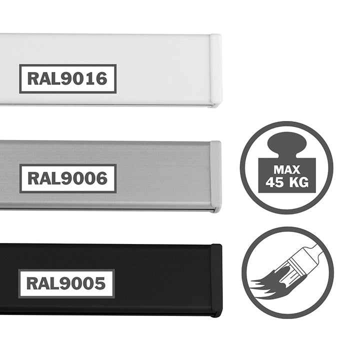 STAS cliprail pro, aluminium, blanc, noir, robuste et élégant.