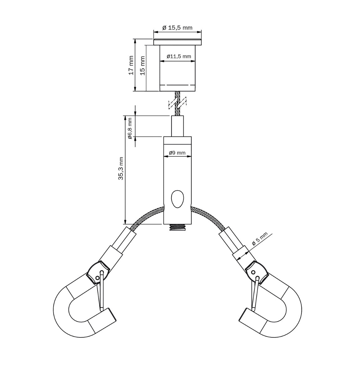 STAS kit de suspension avec 2 crochets de sécurité et montage au plafond