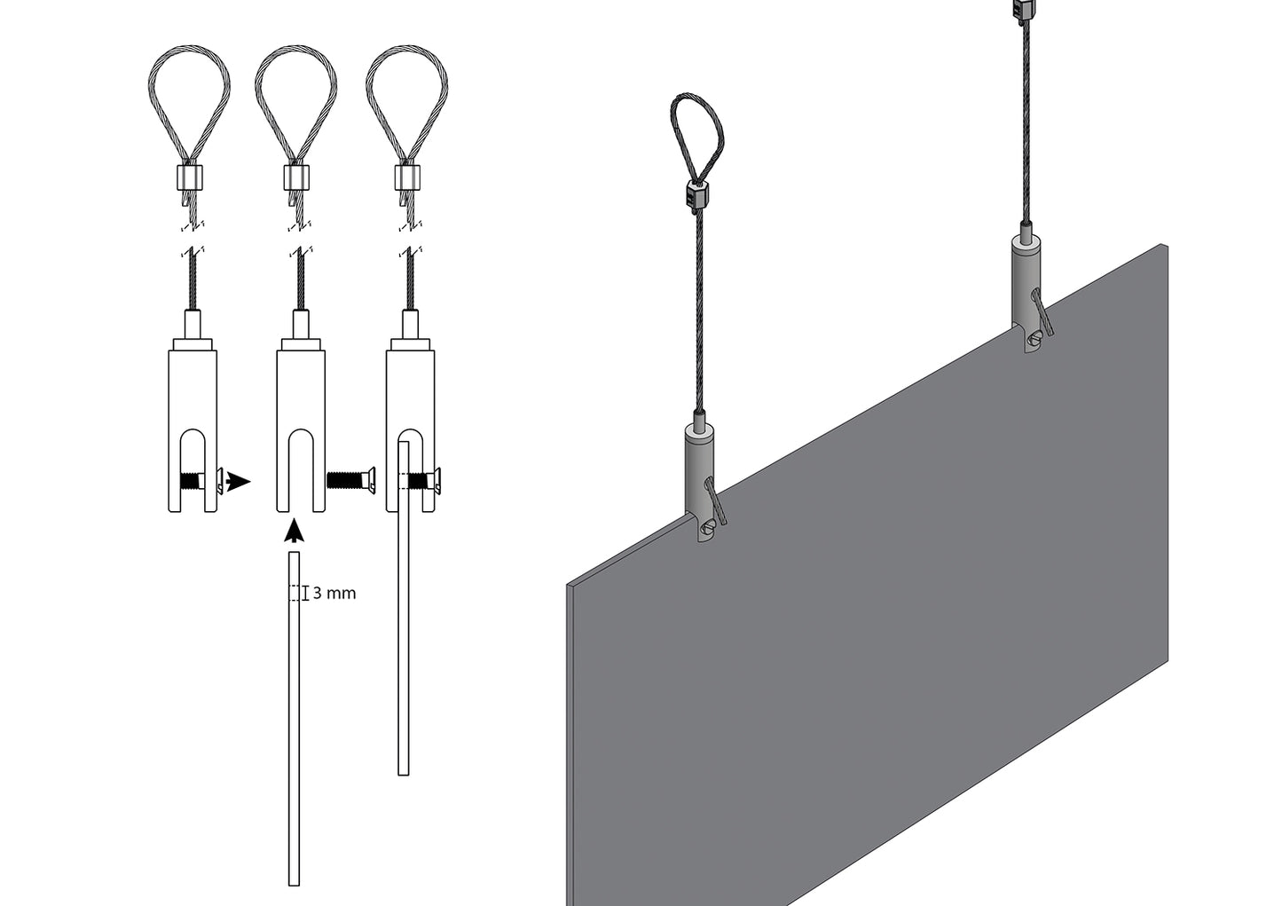 STAS kit de suspension avec crochet à panneau (4mm) et boucle